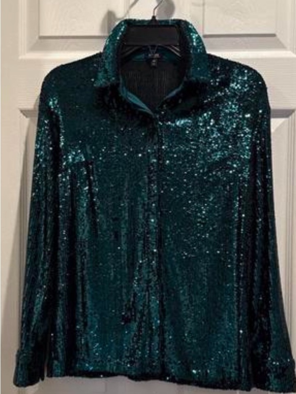 Express Women's Teal Sequin Button-Down Shirt